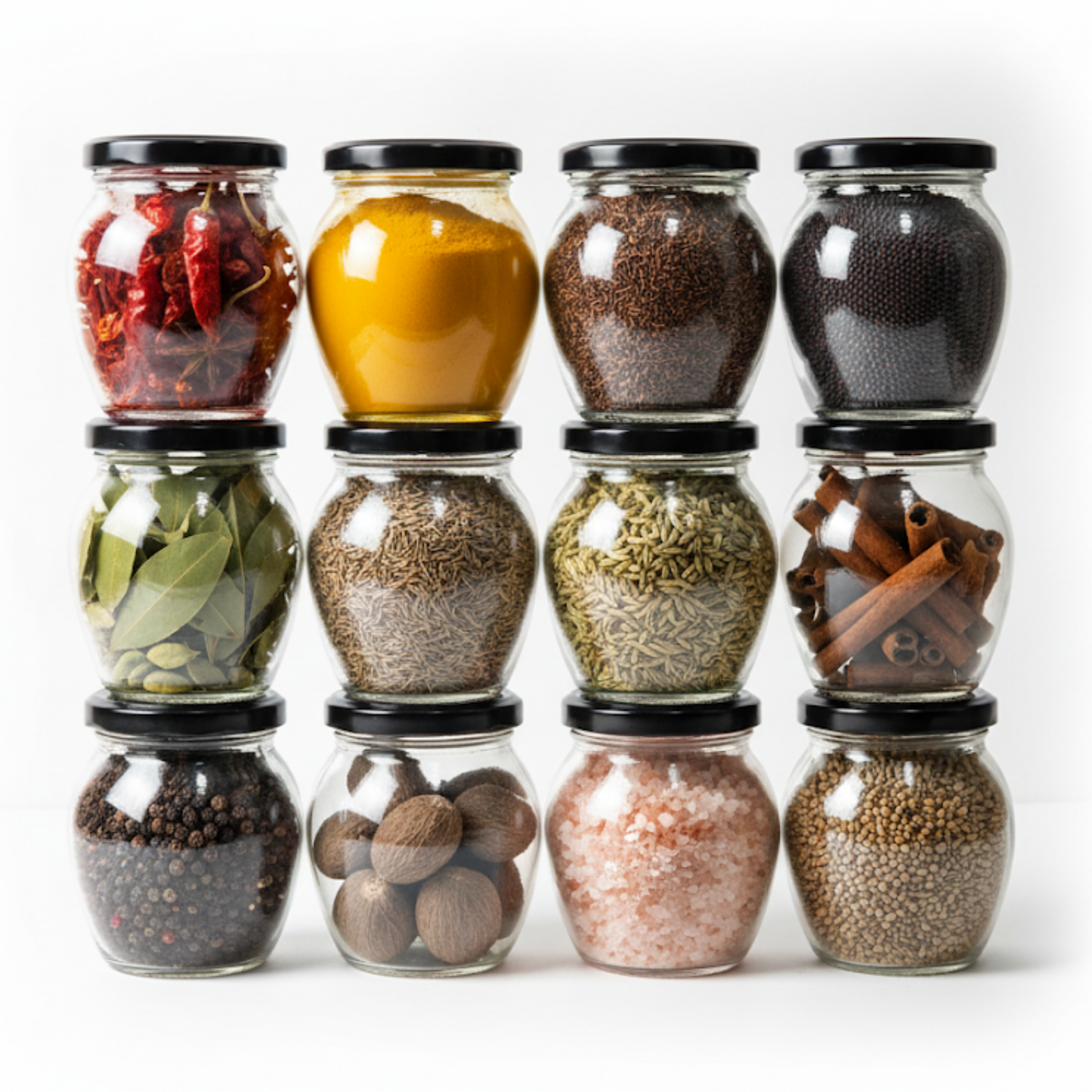 Aesthetic Mataki Shape Jars 400ml  with Airtight Black Lid (Pack of 6) | Stylish Kitchen Storage for Spices, Snacks, Coffee, Sugar & Dry Fruits |