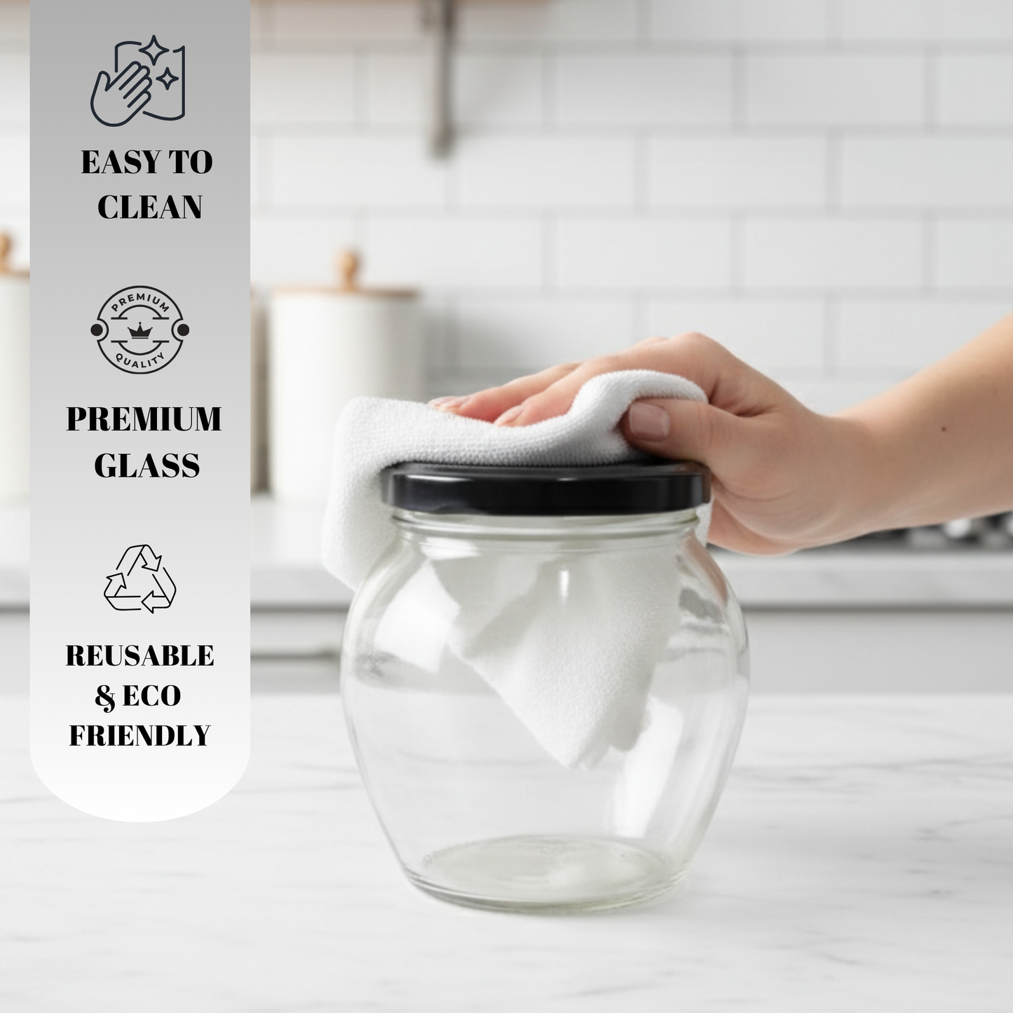 Aesthetic Mataki Shape Jars 400ml  with Airtight Black Lid (Pack of 6) | Stylish Kitchen Storage for Spices, Snacks, Coffee, Sugar & Dry Fruits |