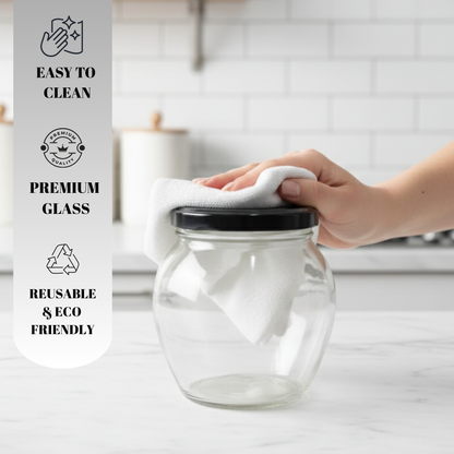 Aesthetic Mataki Shape Jars 400ml  with Airtight Black Lid (Pack of 6) | Stylish Kitchen Storage for Spices, Snacks, Coffee, Sugar & Dry Fruits |