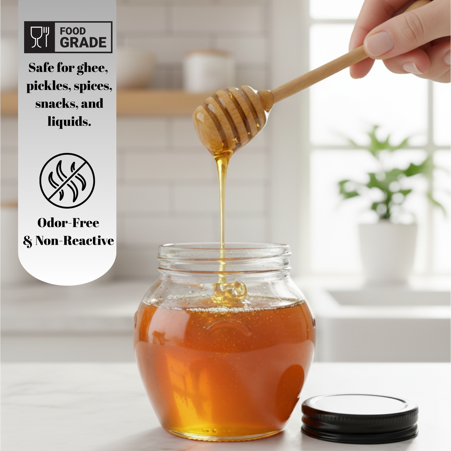 Aesthetic Mataki Shape Jars 400ml  with Airtight Black Lid (Pack of 6) | Stylish Kitchen Storage for Spices, Snacks, Coffee, Sugar & Dry Fruits |