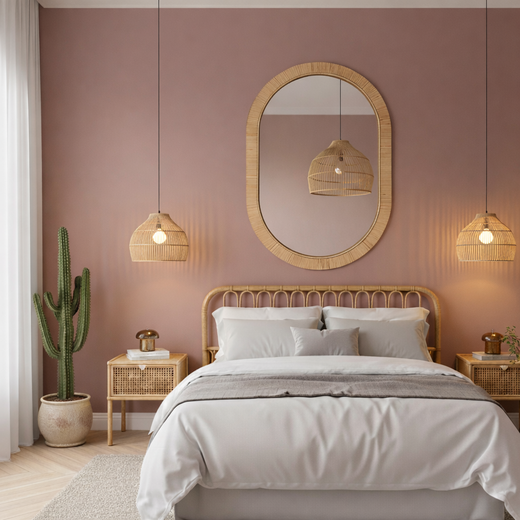 Aesthetic Boho Oval Rattan Wall Mirror (24x16 Inch) - Handcrafted Cane & Bamboo Decorative Mirror for Living Room, Bedroom & Vanity - Bohemian Capsule Shape Wall Hanging for Home Decor