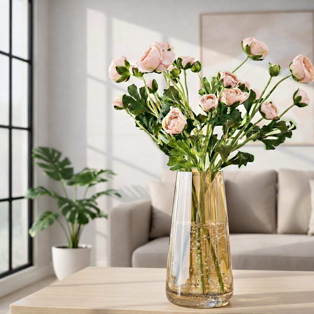 Aesthetic Glass Vase for Home Deco, (22.8 cm X 6.3 cm X 7.6 cm) Elegant Flower Pot for Living Room, Bedroom & Office Table | Decorative Centerpiece for Florals, Modern Minimalism Design