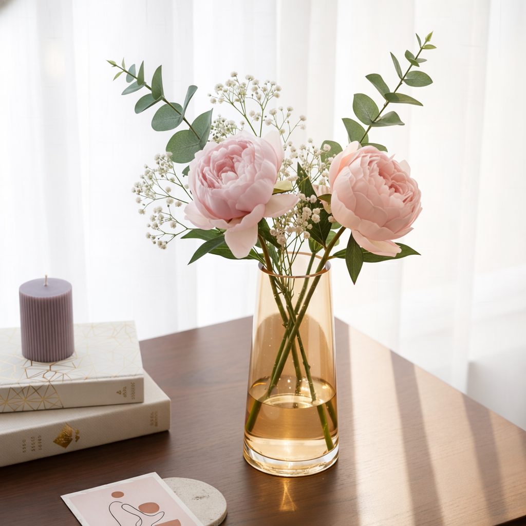 Aesthetic Glass Vase for Home Deco, (22.8 cm X 6.3 cm X 7.6 cm) Elegant Flower Pot for Living Room, Bedroom & Office Table | Decorative Centerpiece for Florals, Modern Minimalism Design