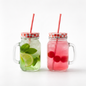 Aesthetic Mason Glass Jars with handle Straw & Multicolour Checked Lid 450 ml ,(PACK OF 4)– Classy Mug for Juice, Smoothies, Shakes, Coffee & Mocktails |Reusable Glass Jars for Kitchen, Party & Gifting