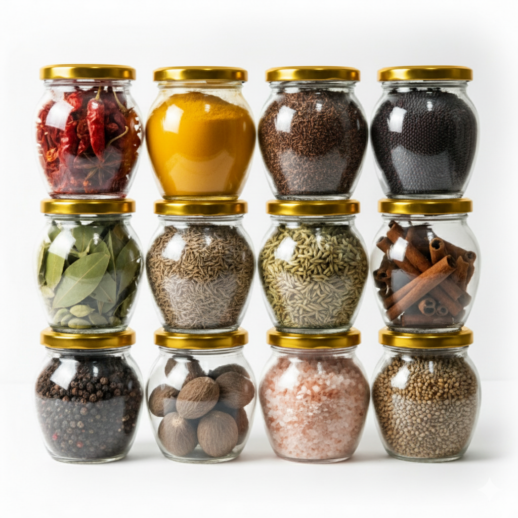 Aesthetic Matki Shape Jars (Pack of 12) with Airtight Golden Lid 400 ml | Stylish Kitchen Storage for Spices, Snacks, Coffee, pickle, Sugar & Dry Fruits