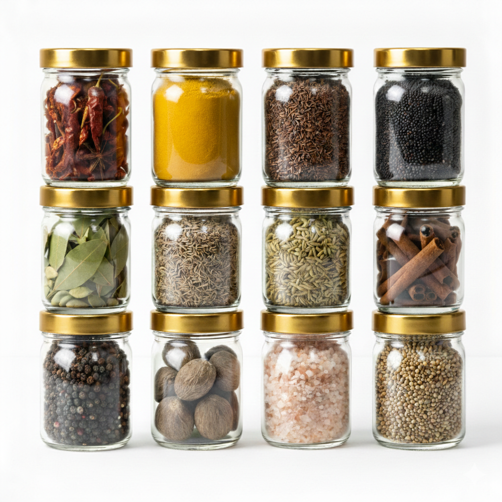 Aesthetic Salsa Jar 250ml with Classy Golden Lid (Pack of 6) | Round Airtight & Leakproof Kitchen Container for Spices, Achaar, Coffee, Snacks |