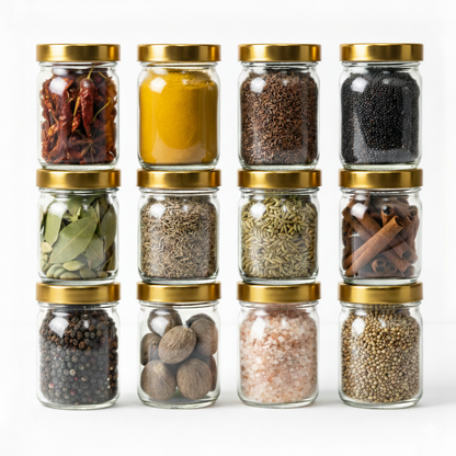 Aesthetic Salsa Jar 250ml with Classy Golden Lid (Pack of 6) | Round Airtight & Leakproof Kitchen Container for Spices, Achaar, Coffee, Snacks |